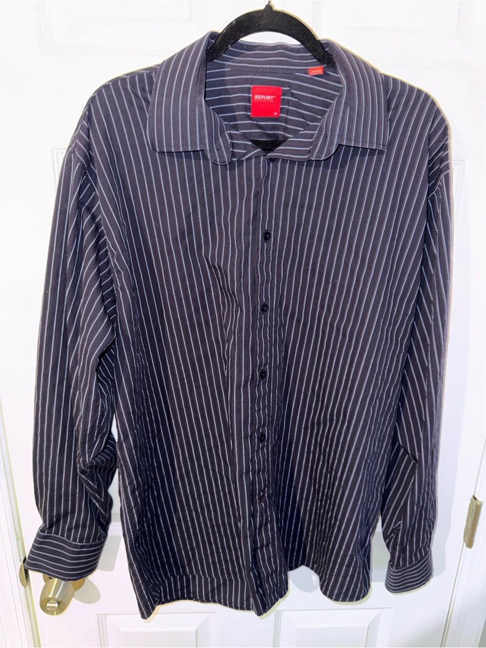 Report Collection Men's Blue with White Pinstripe Button Down Shirt Size XL